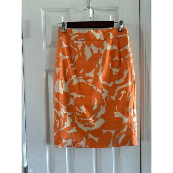 J. Crew Orange Patterned Linen Skirt - Picture 1 of 4